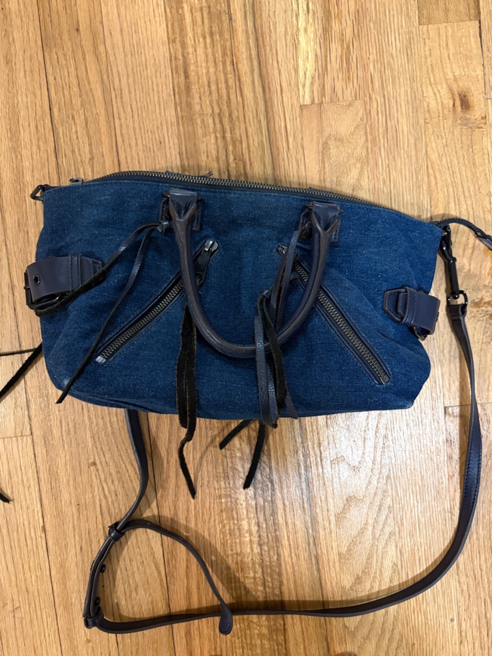Rebecca Minkoff Denim Moto Zip Satchel